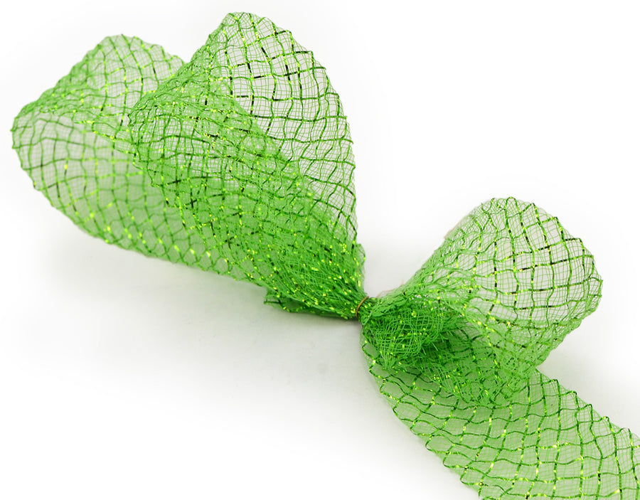 1.5" Deco Flex Mesh Ribbon: Metallic Lime Green (30 Yards)
