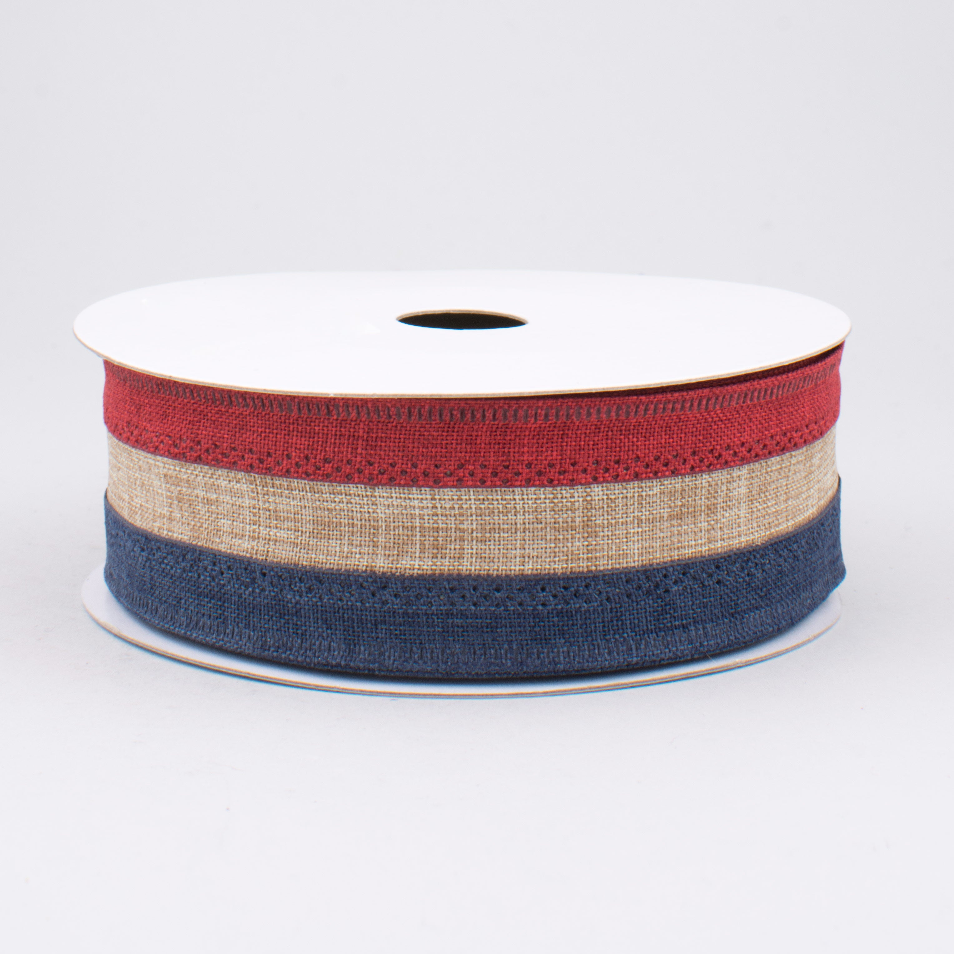 1.5" Patriotic Stripe Ribbon: Burgundy, Beige, Navy (10 Yards)