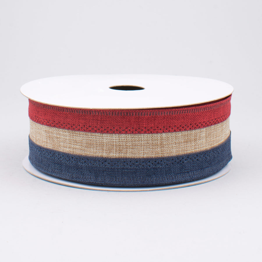 1.5" Patriotic Stripe Ribbon: Burgundy, Beige, Navy (10 Yards)