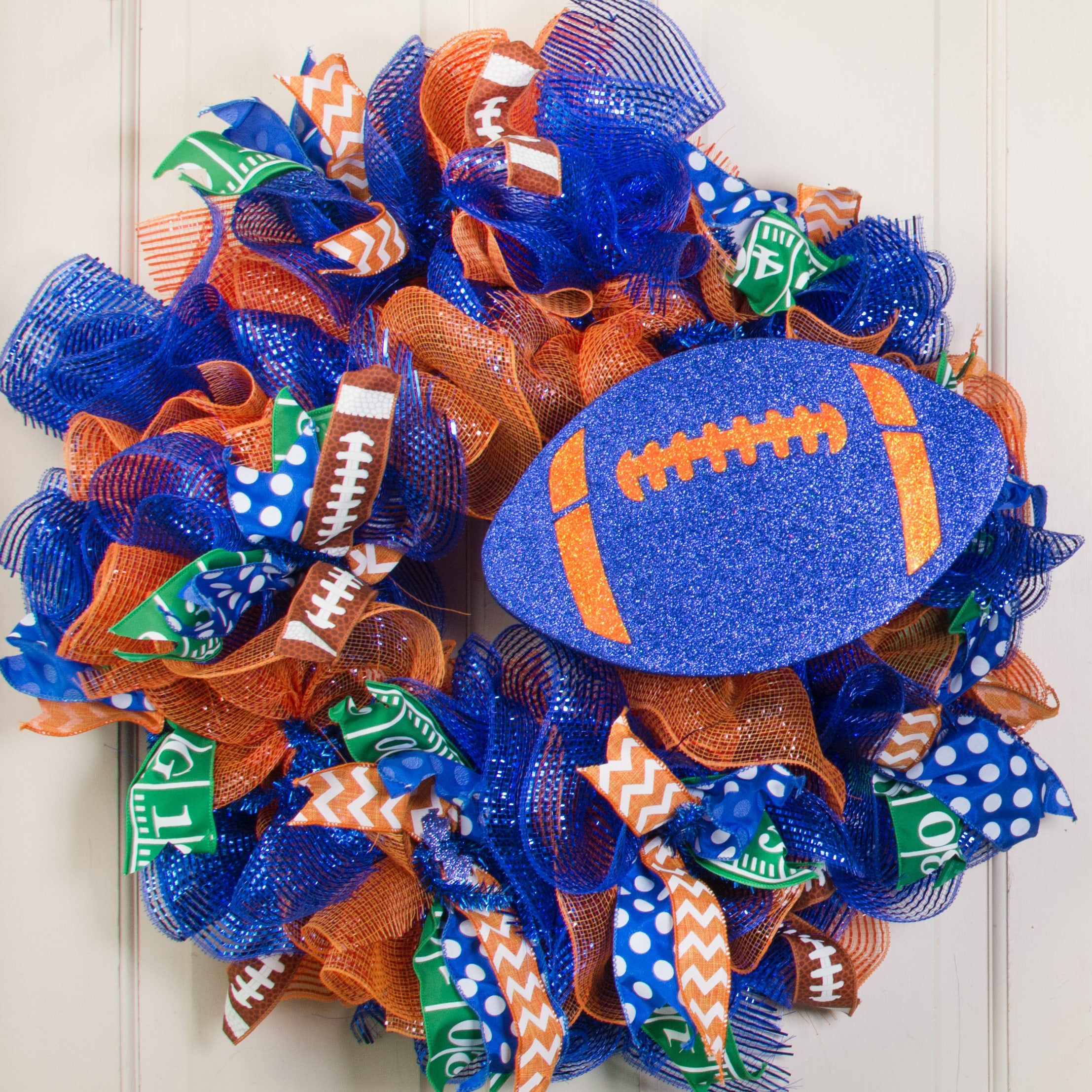12" Metallic Glitter Football: Blue & Orange