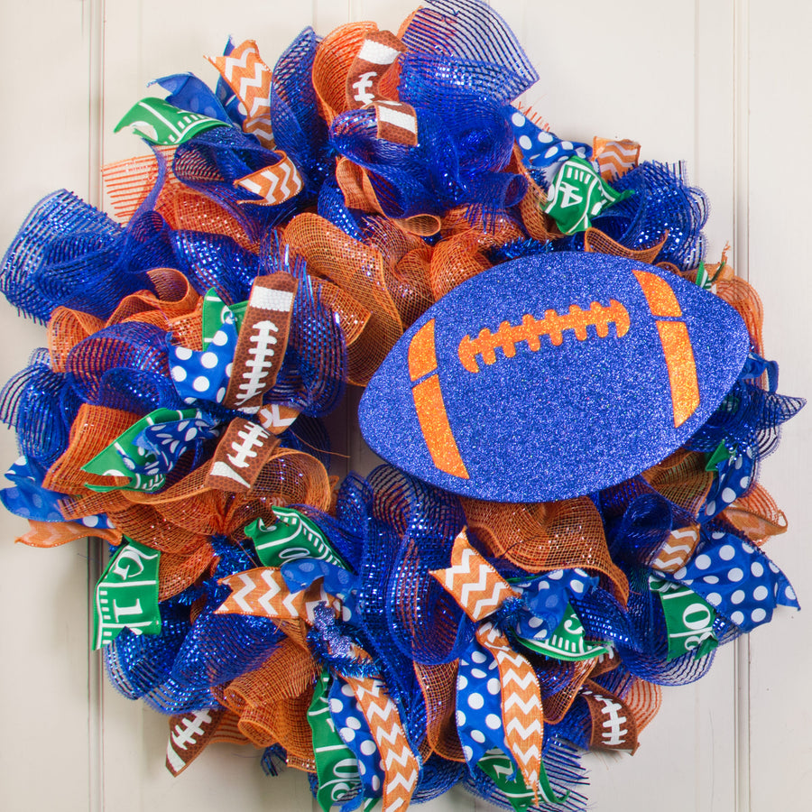 12" Metallic Glitter Football: Blue & Orange