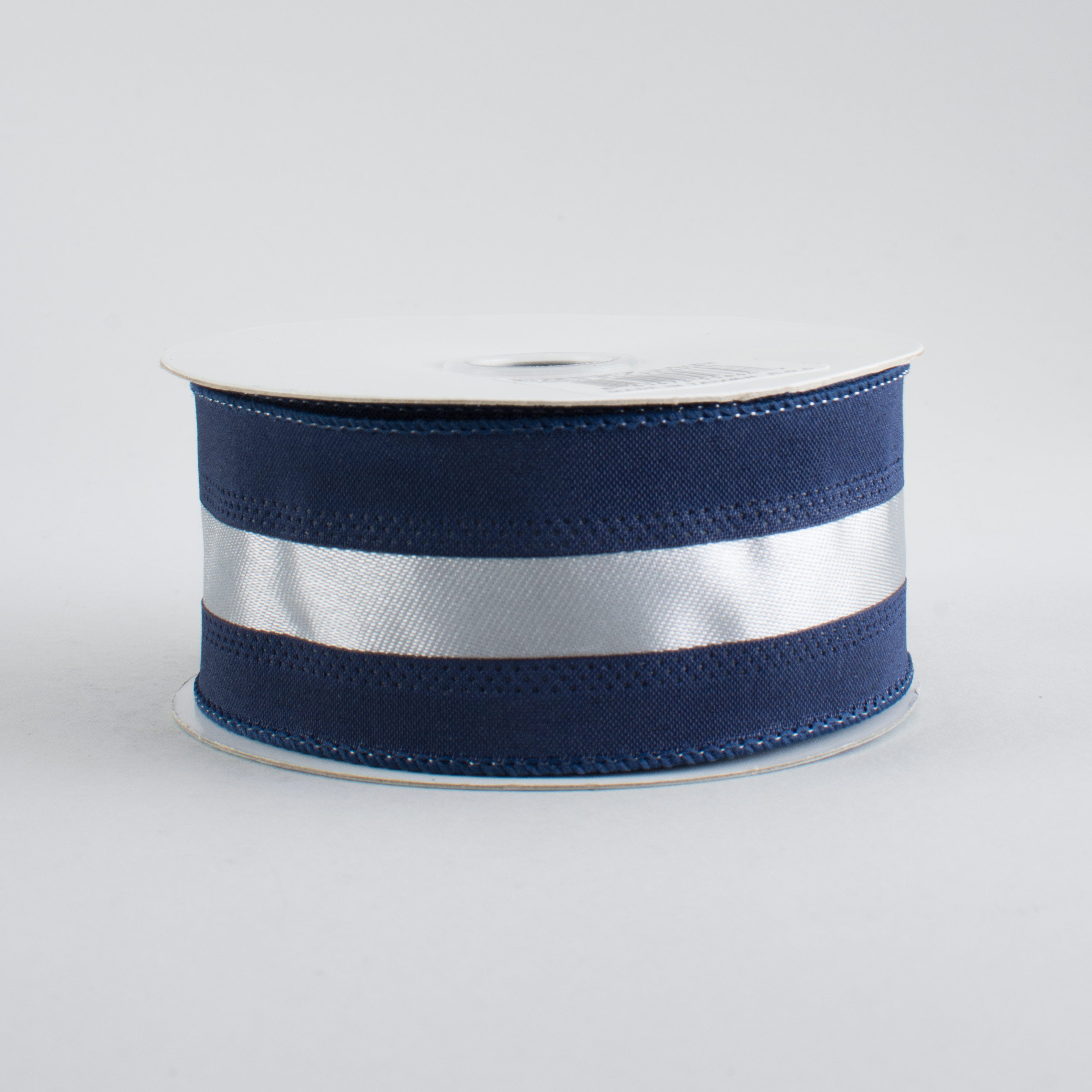 1.5" Satin Team Stripe Ribbon: Navy & Grey (10 Yards)