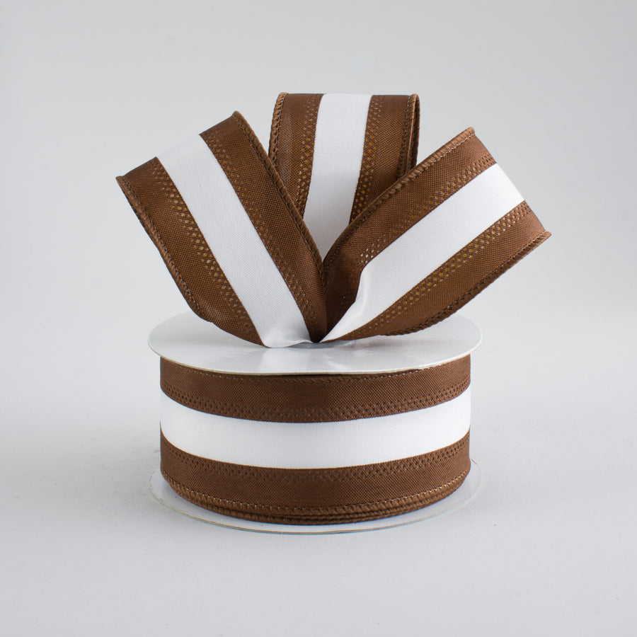 1.5" Satin Team Stripe Ribbon: Brown & White