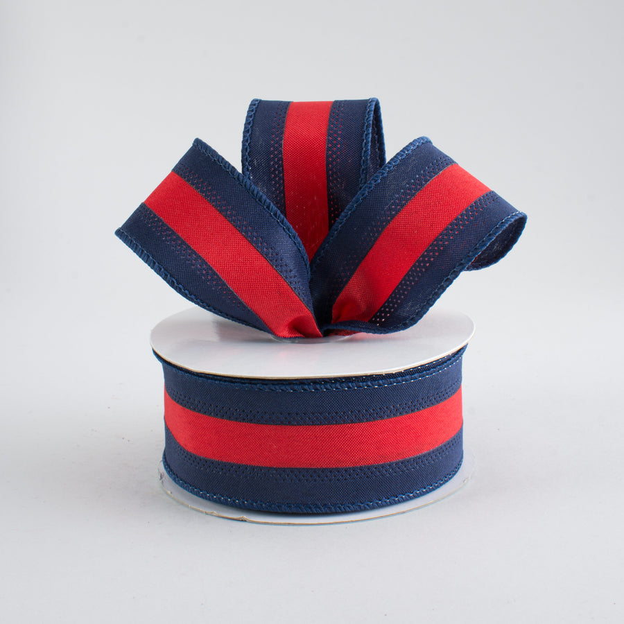 1.5" Satin Team Stripe Ribbon: Navy & Red (10 Yards)