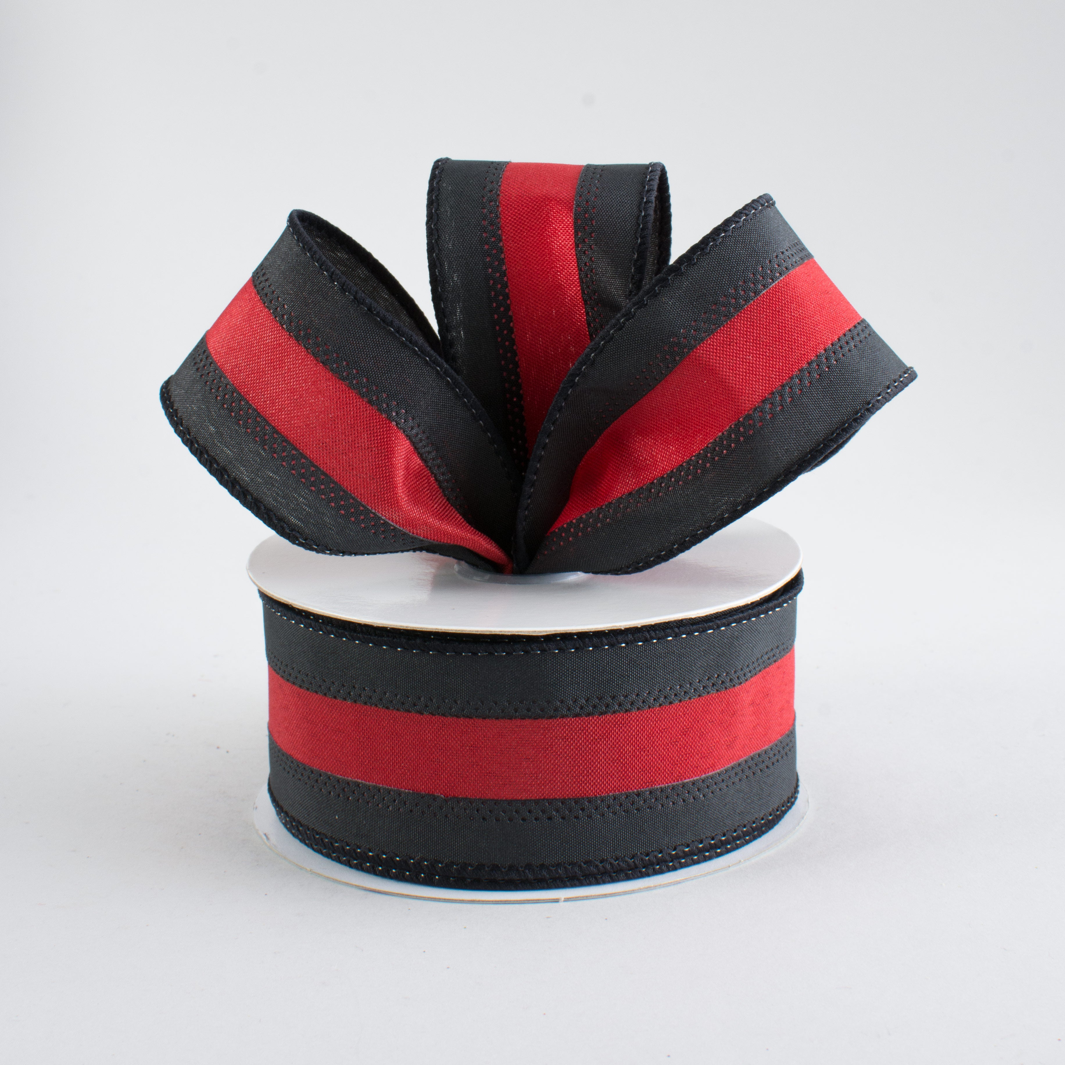 1.5" Satin Team Stripe Ribbon: Black & Garnet (10 Yards)