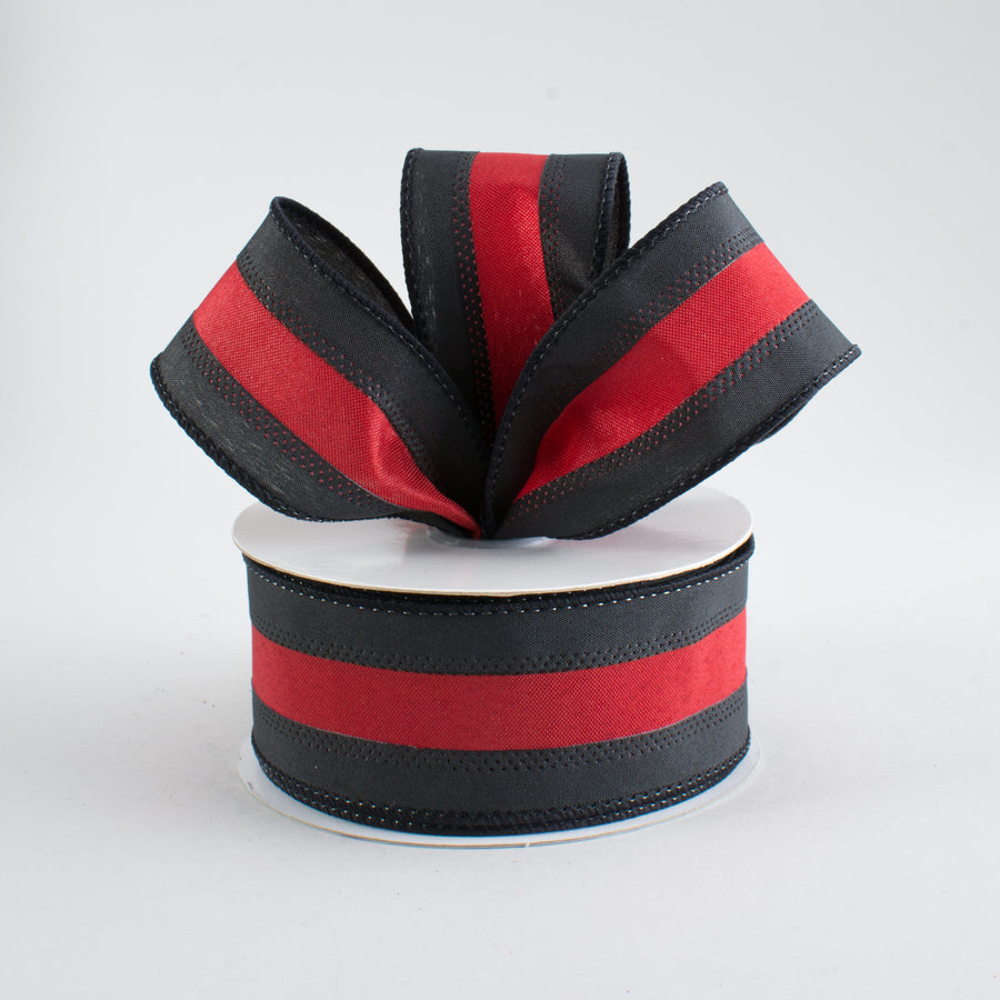 1.5" Satin Team Stripe Ribbon: Black & Garnet (10 Yards)