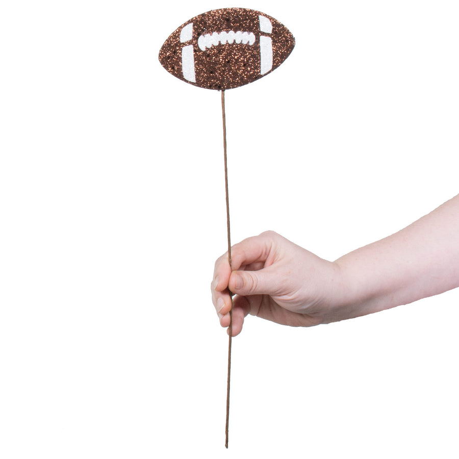 15" Glitter Football Pick: Brown & White