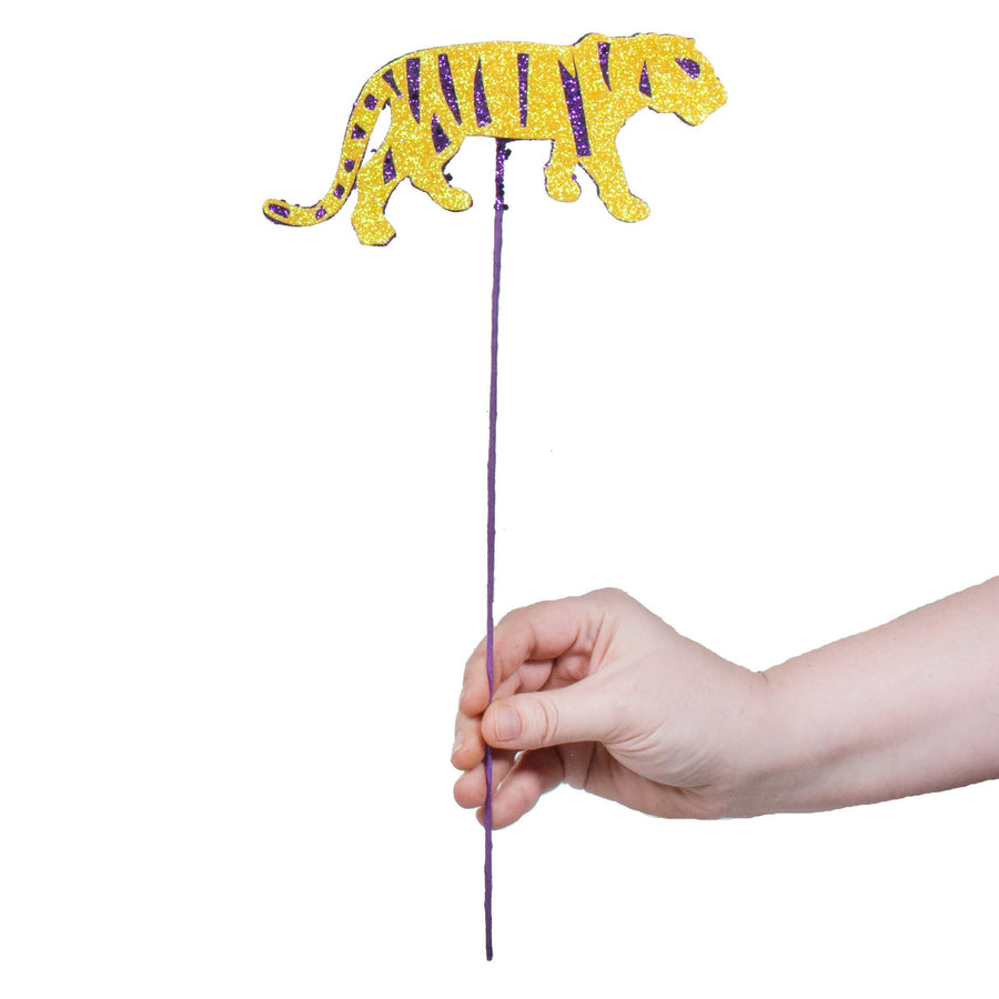 13" Glittered Tiger Pick: Yellow & Purple