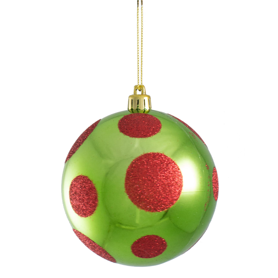 100MM Polka Dot Ornament: Lime Green & Red