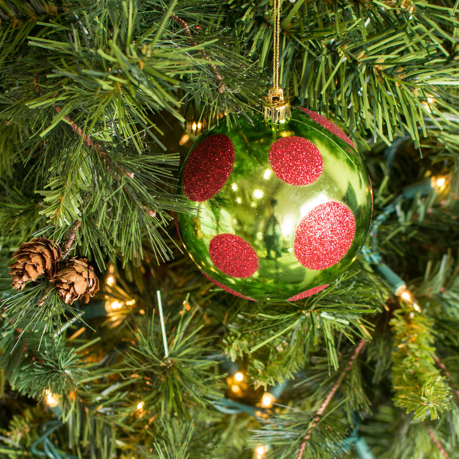 100MM Polka Dot Ornament: Lime Green & Red