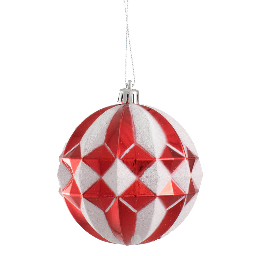 100MM Stripe Diamond Ornament: Red & White