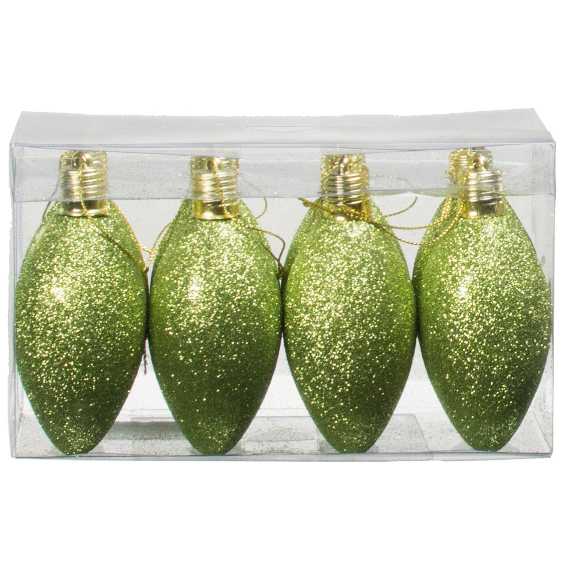 100MM Glitter Bulb Ornament: Lime (Set of 8)