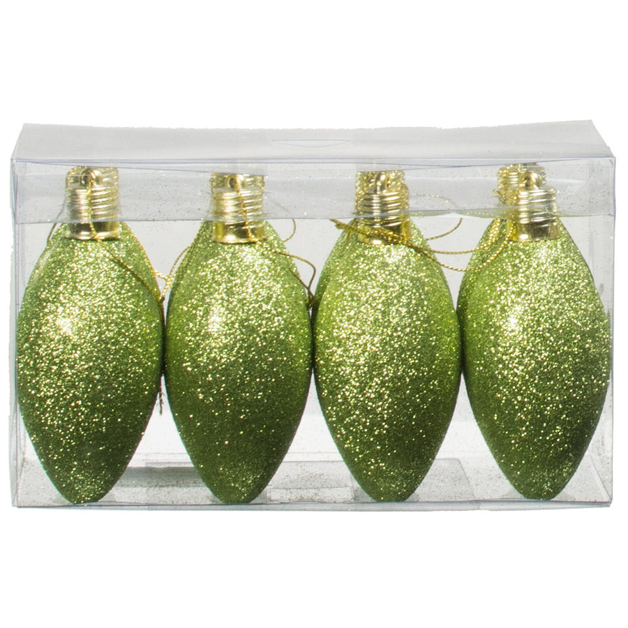 100MM Glitter Bulb Ornament: Lime (Set of 8)