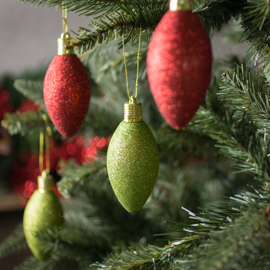 100MM Glitter Bulb Ornament: Lime (Set of 8)
