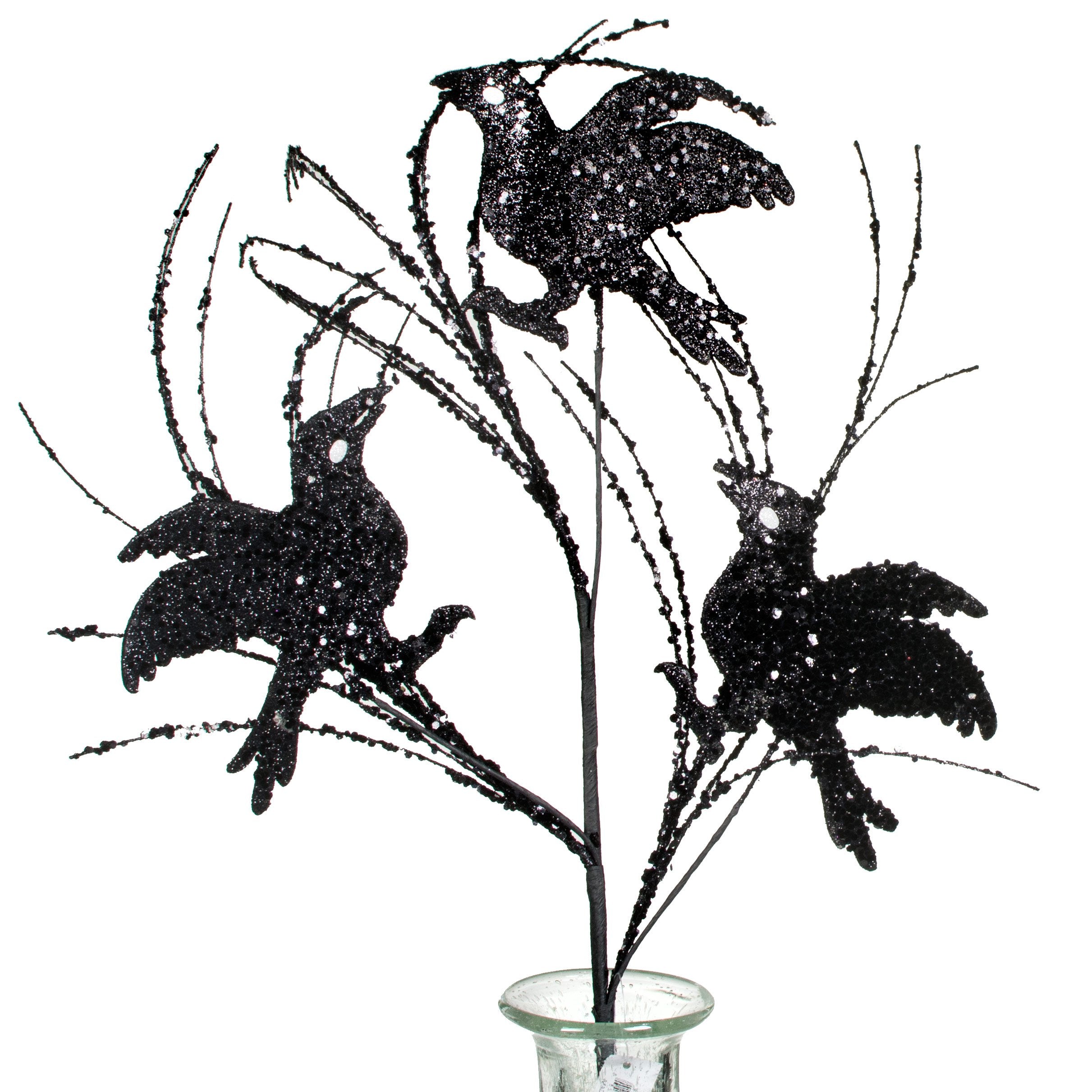 28" Glitter Crow Spray: Black & White