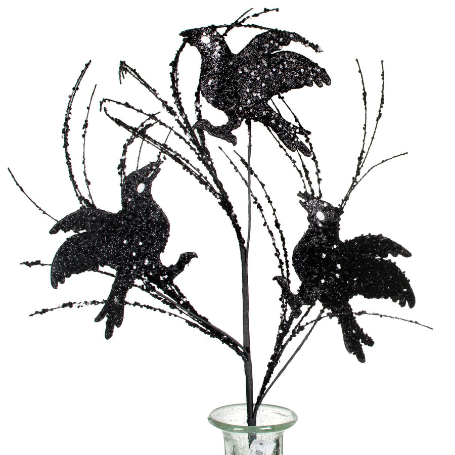 28" Glitter Crow Spray: Black & White
