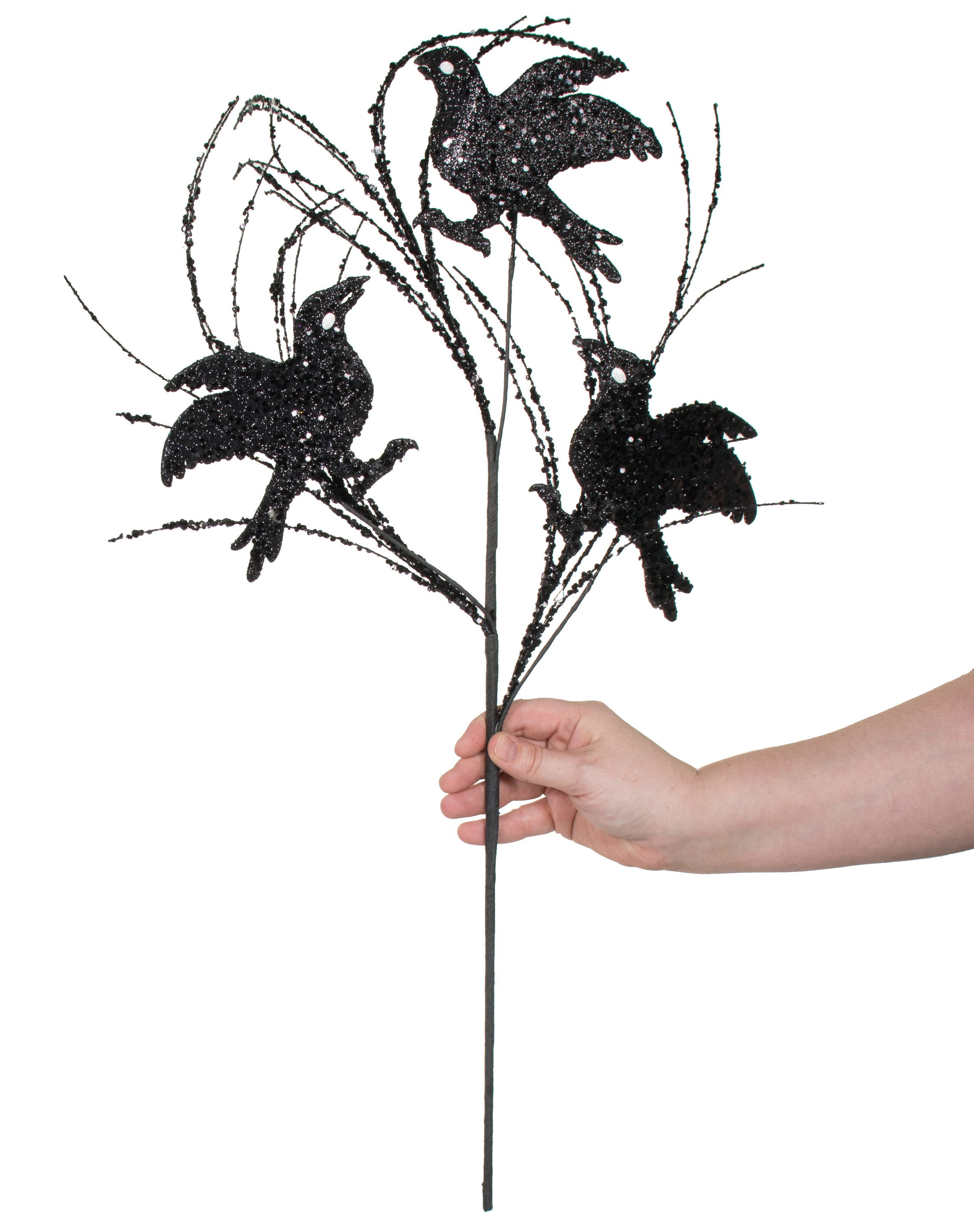28" Glitter Crow Spray: Black & White
