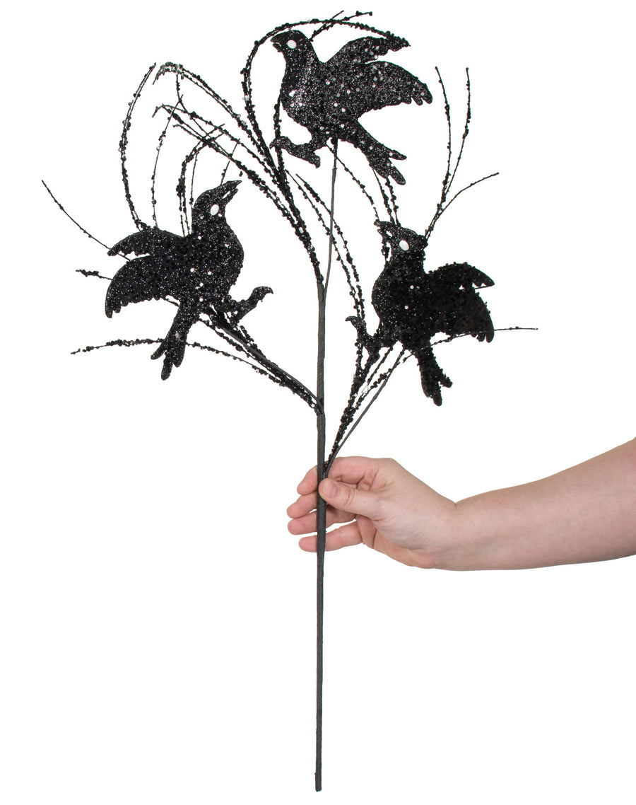 28" Glitter Crow Spray: Black & White