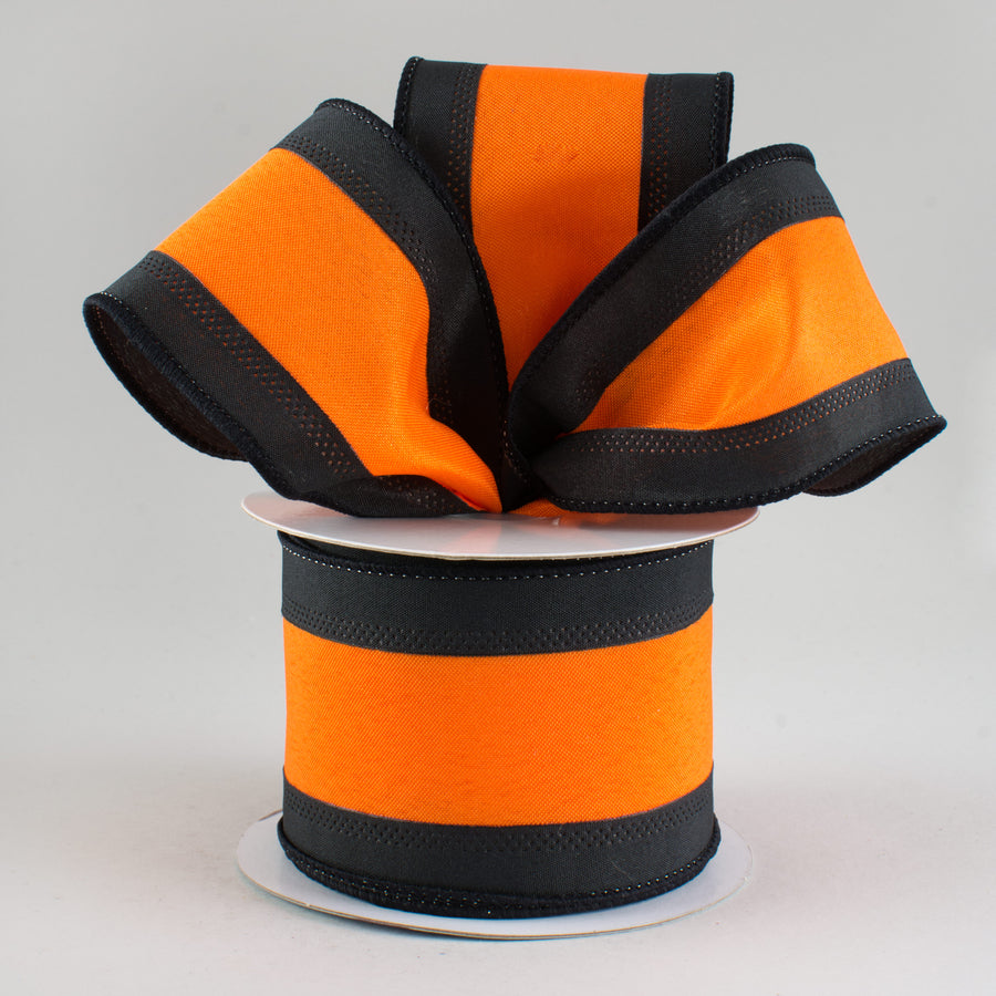 2.5" Satin Team Stripe Ribbon: Black & Orange (10 Yards)