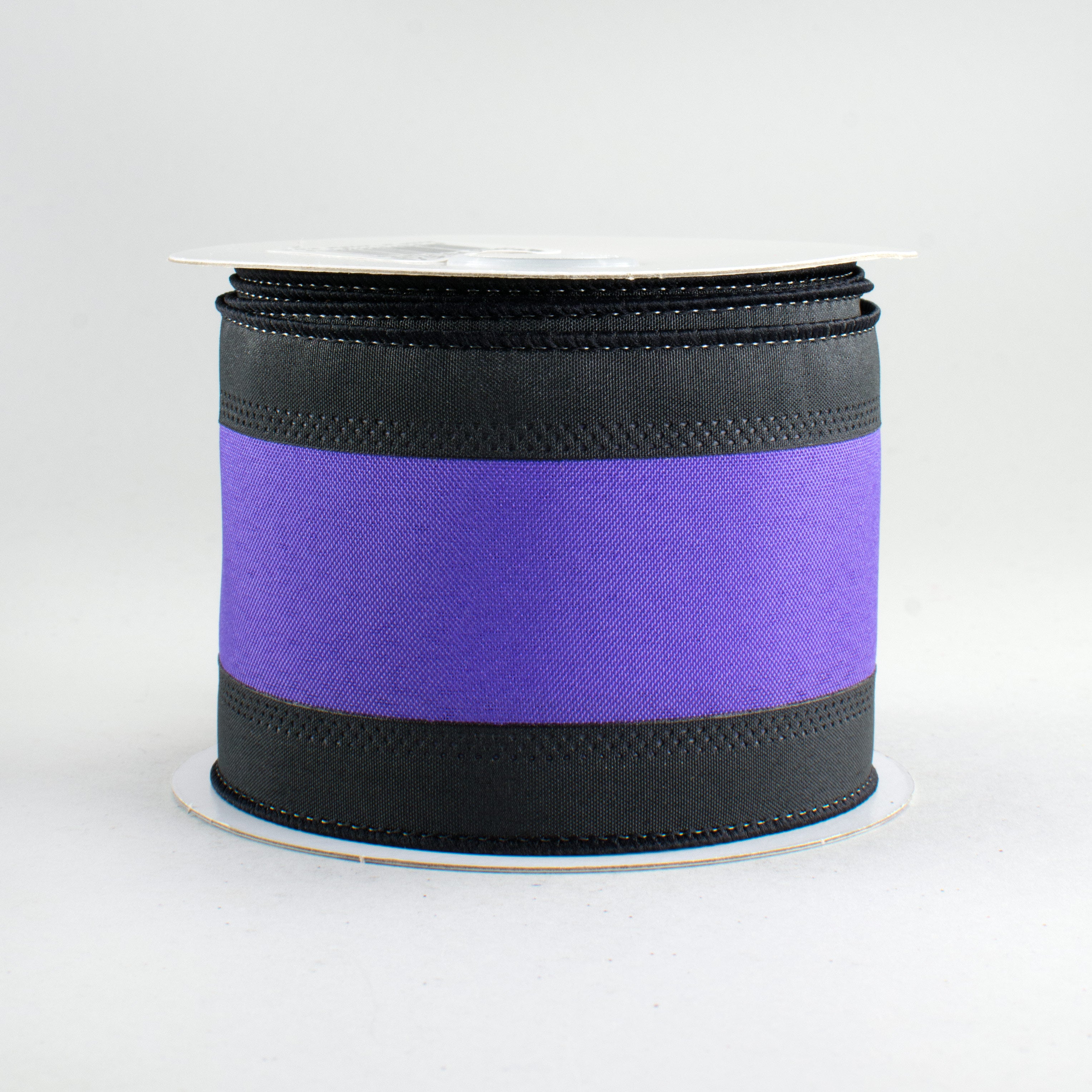 2.5" Satin Team Stripe Ribbon: Black & Purple (10 Yards)