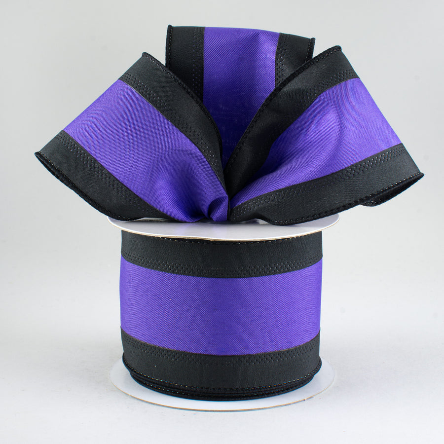 2.5" Satin Team Stripe Ribbon: Black & Purple (10 Yards)