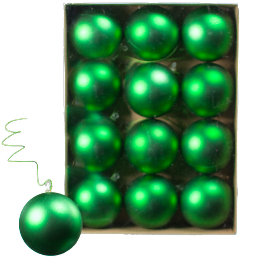 70MM Matte Ball Ornament On Wire: Emerald Green (12)