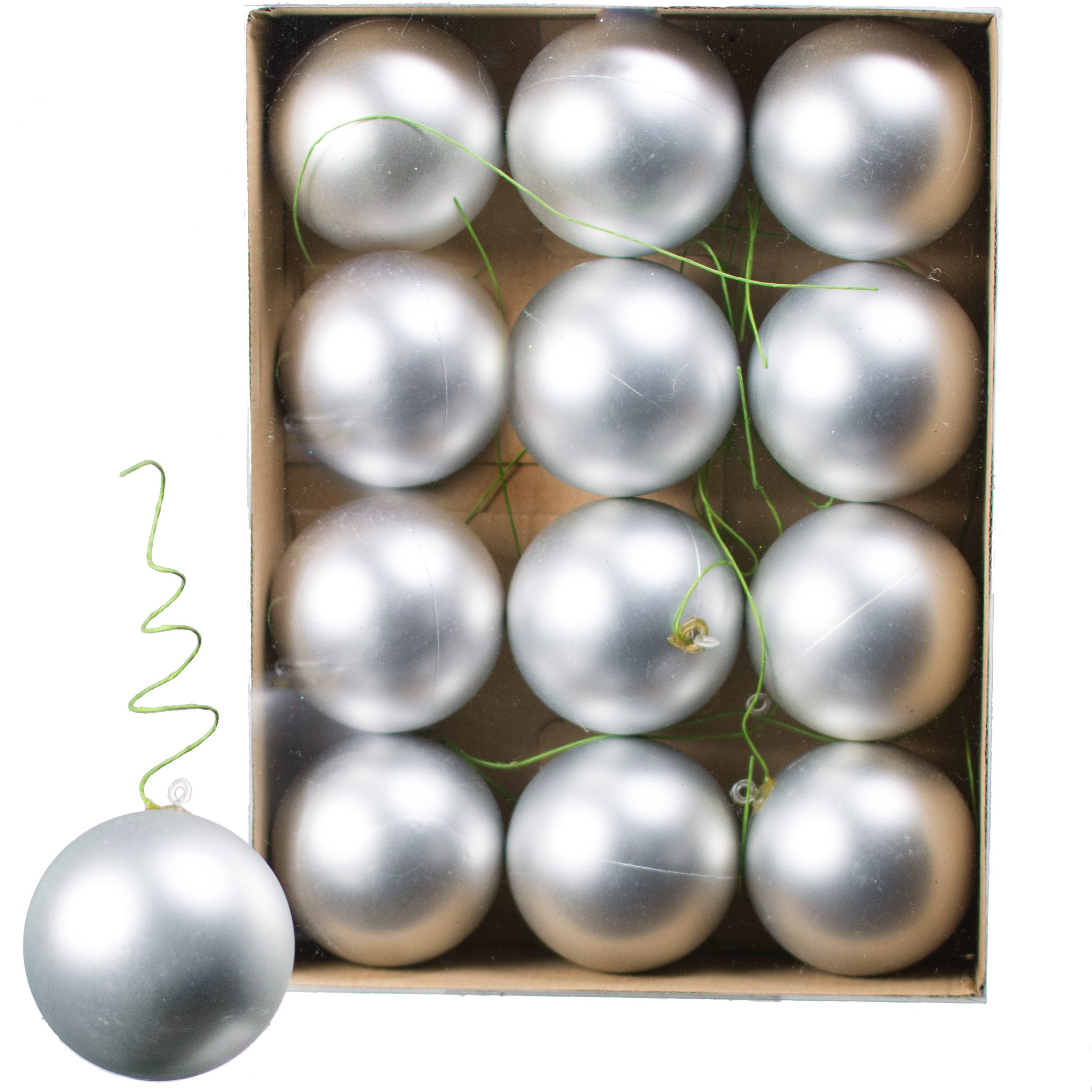 70MM Matte Ball Ornament On Wire: Silver (12)