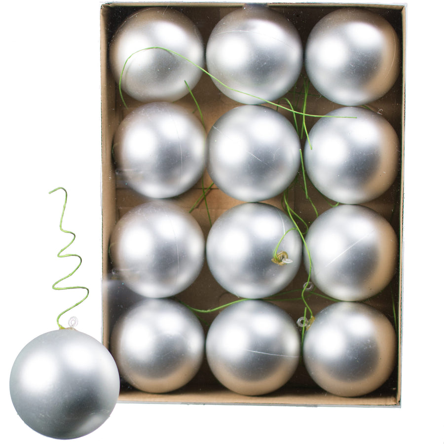 70MM Matte Ball Ornament On Wire: Silver (12)