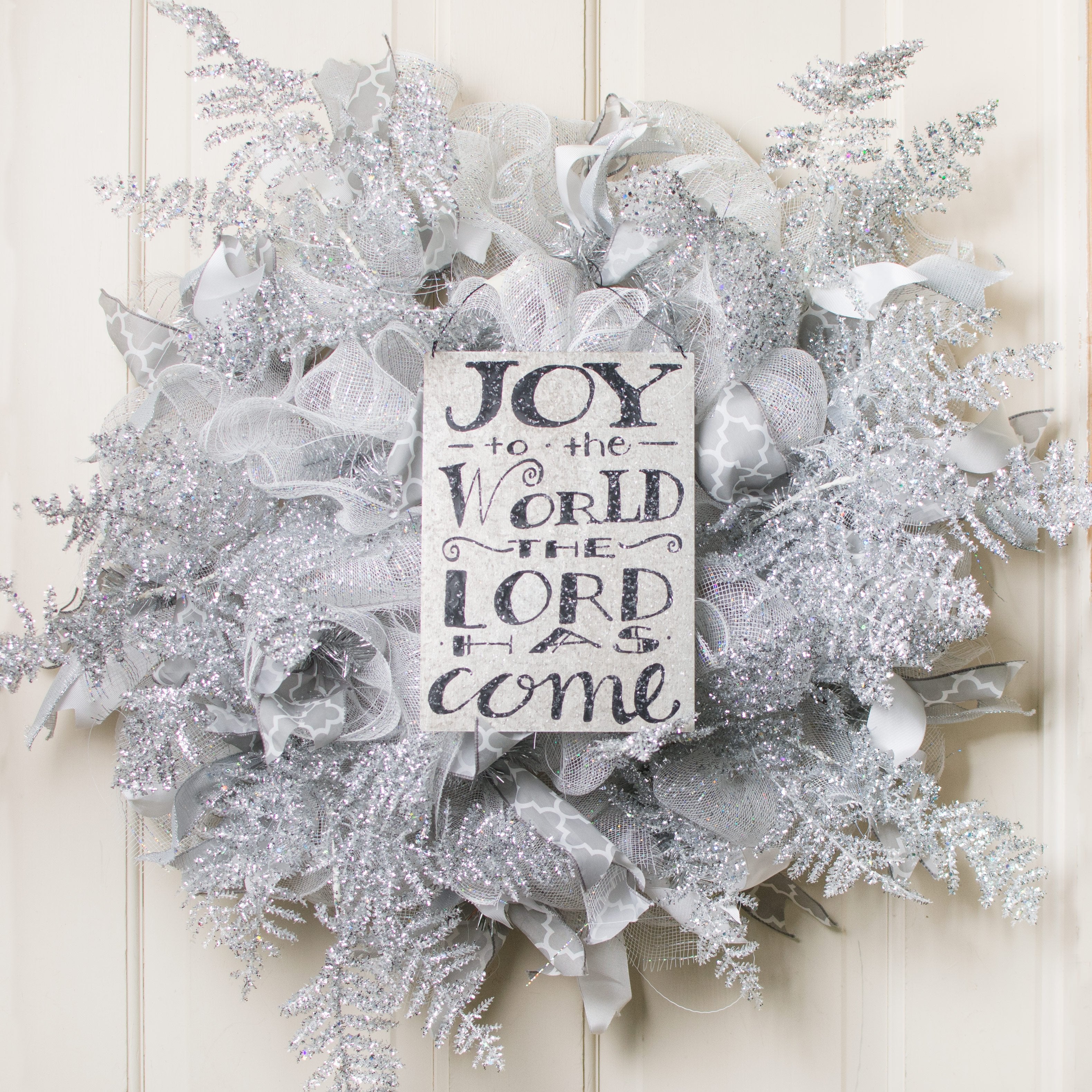 19" Fern Spray: Silver Glitter (Set of 6)