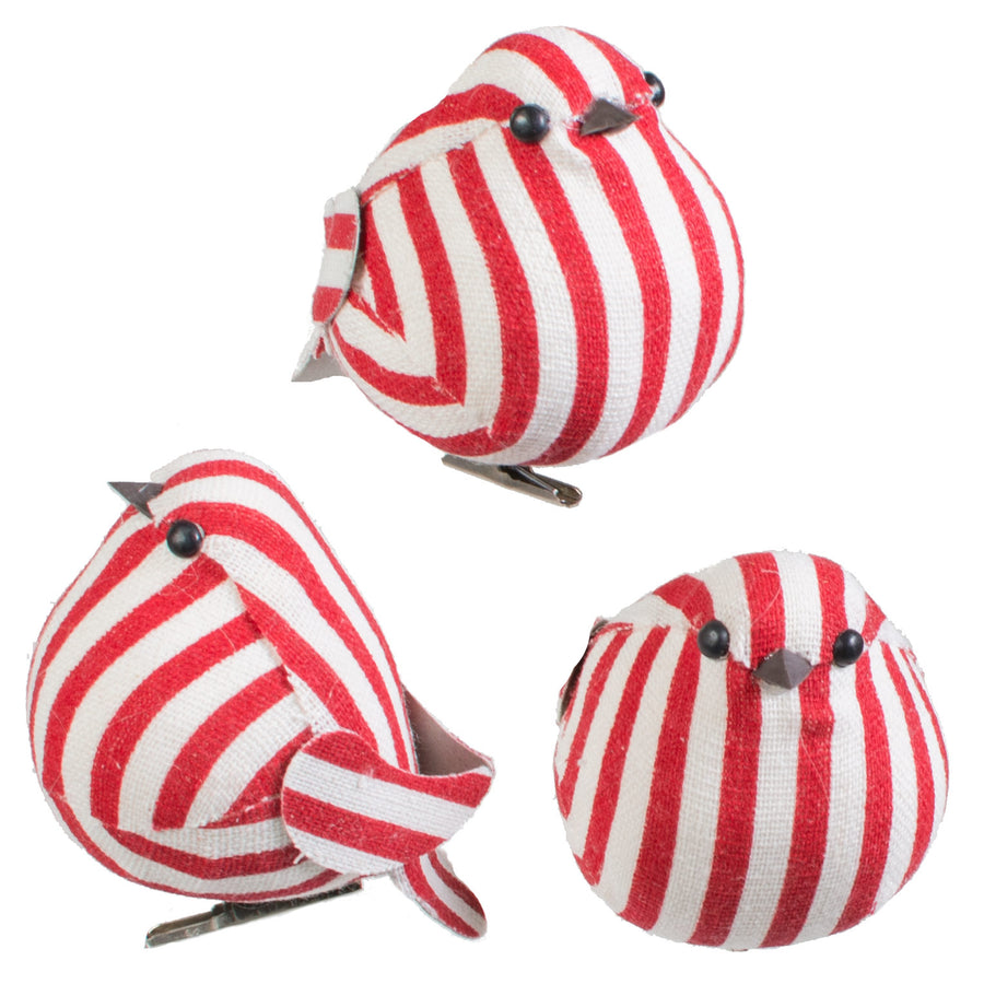3" Stripe Fabric Bird: Red & White (Set of 3)