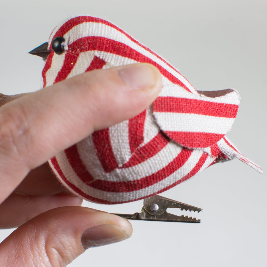 3" Stripe Fabric Bird: Red & White (Set of 3)