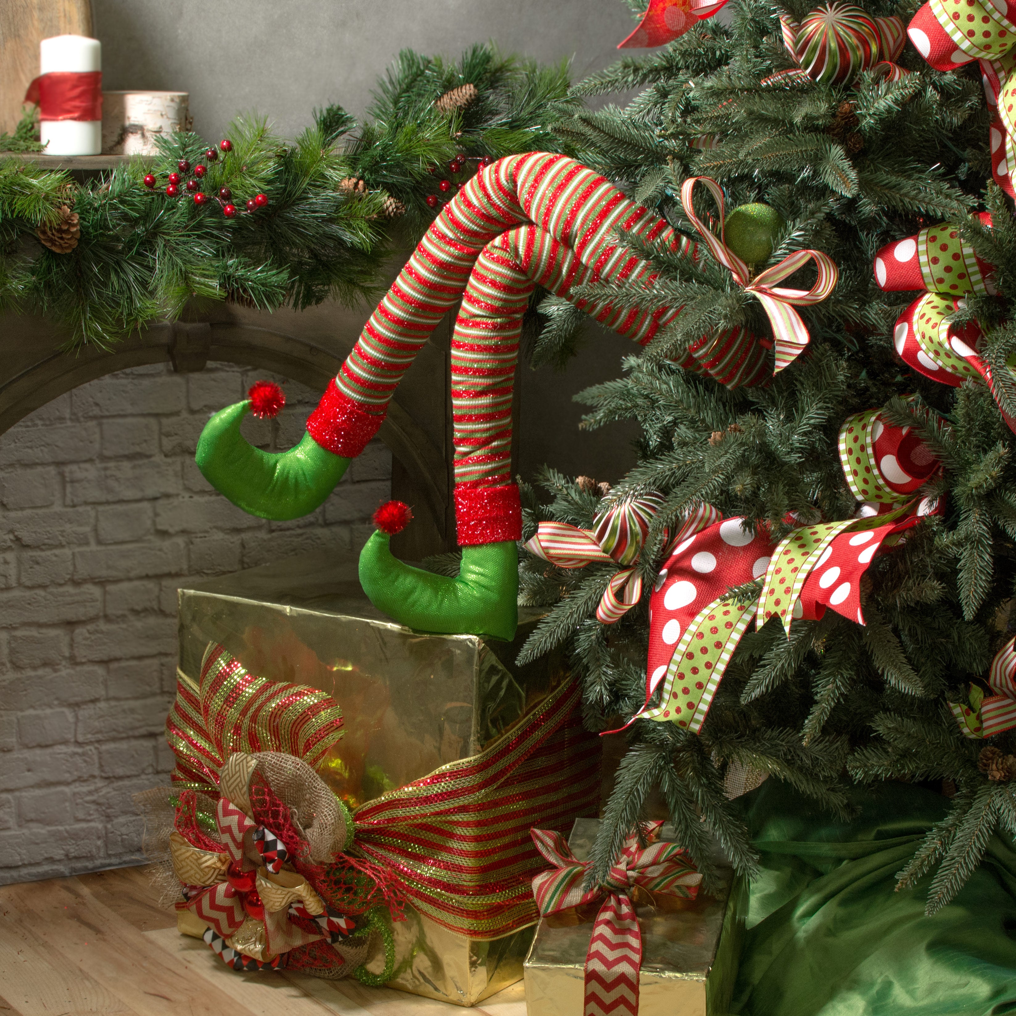 38" Knit Elf Legs: Red, White, Lime (Set of 2)