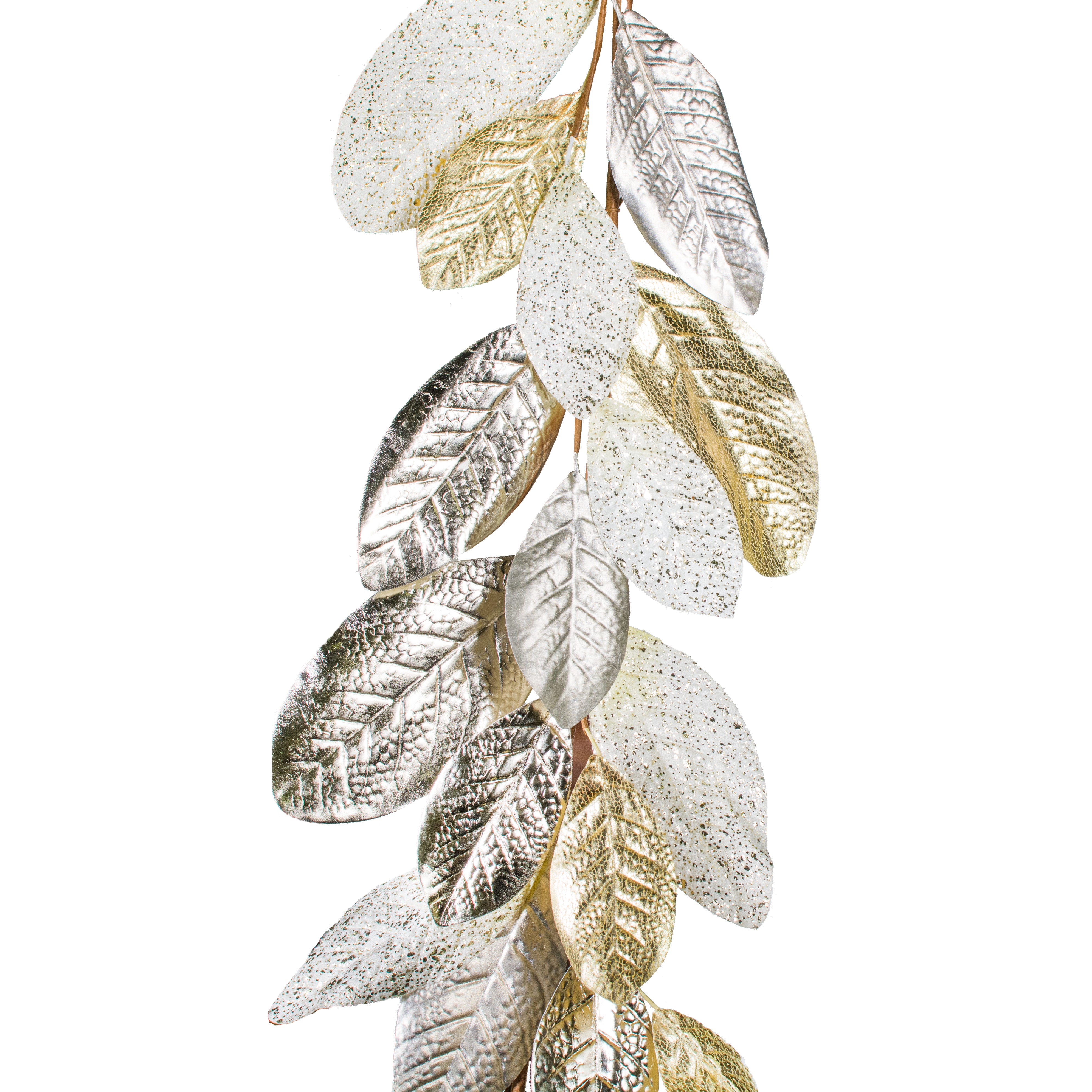 5' Magnolia Leaf Garland: Ivory & Gold