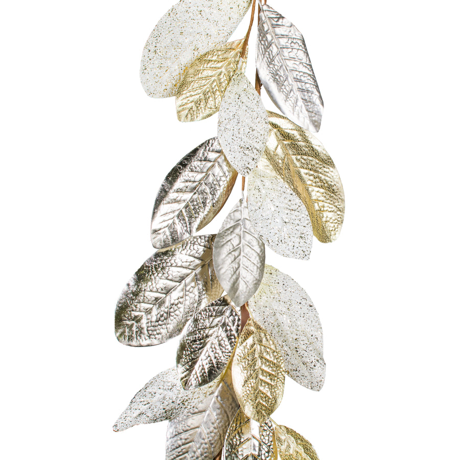 5' Magnolia Leaf Garland: Ivory & Gold