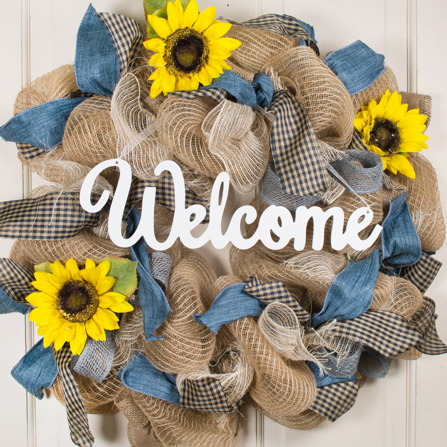 15" Wooden Welcome Sign: White