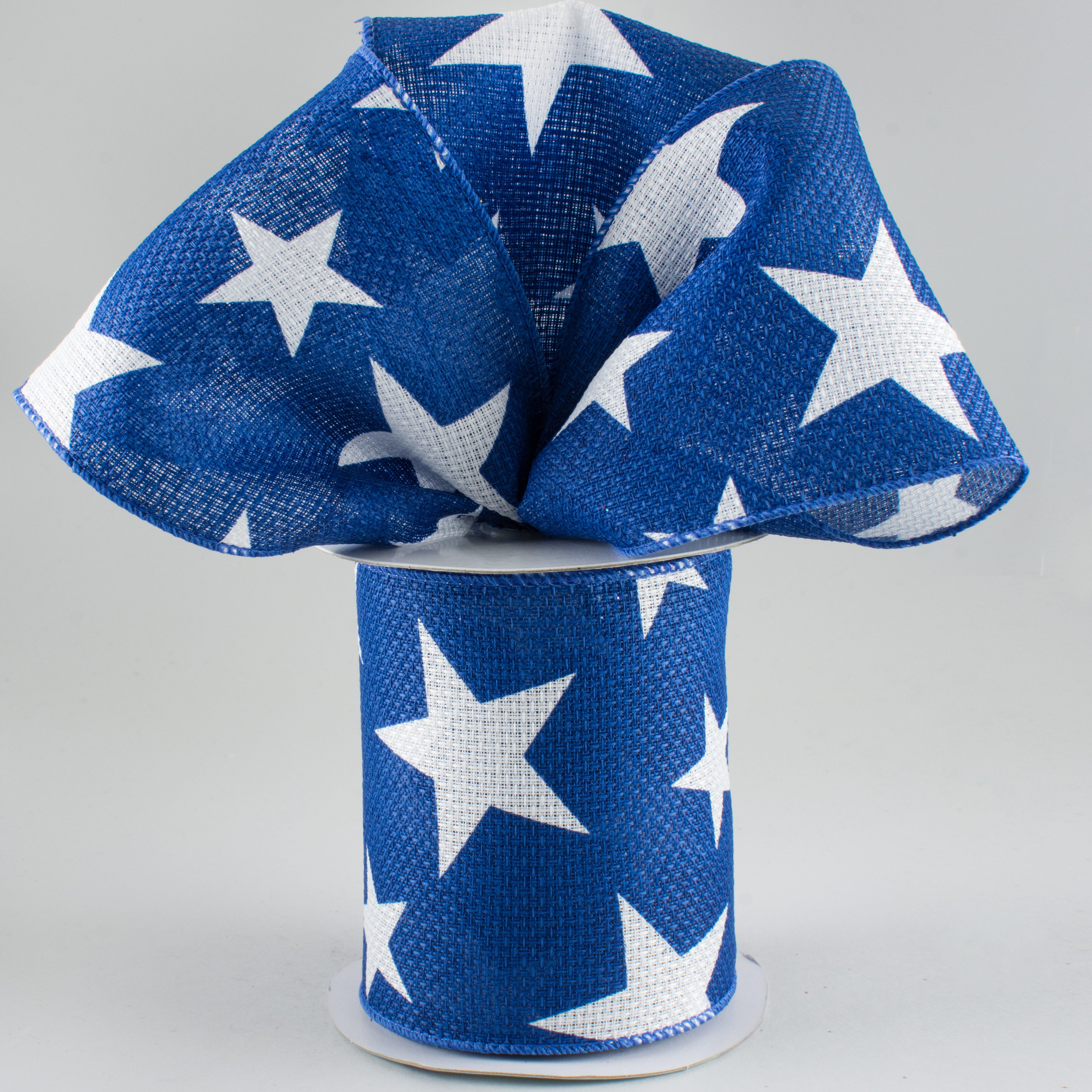 4" Star Print Ribbon: Blue & White (10 Yards)