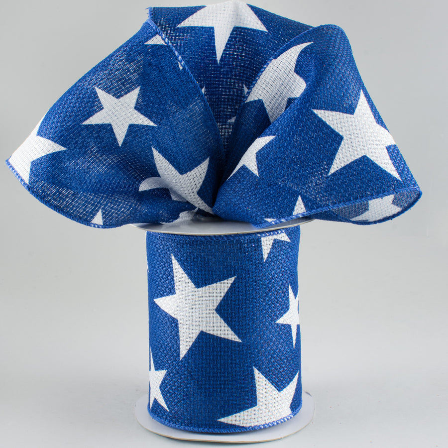 4" Star Print Ribbon: Blue & White (10 Yards)