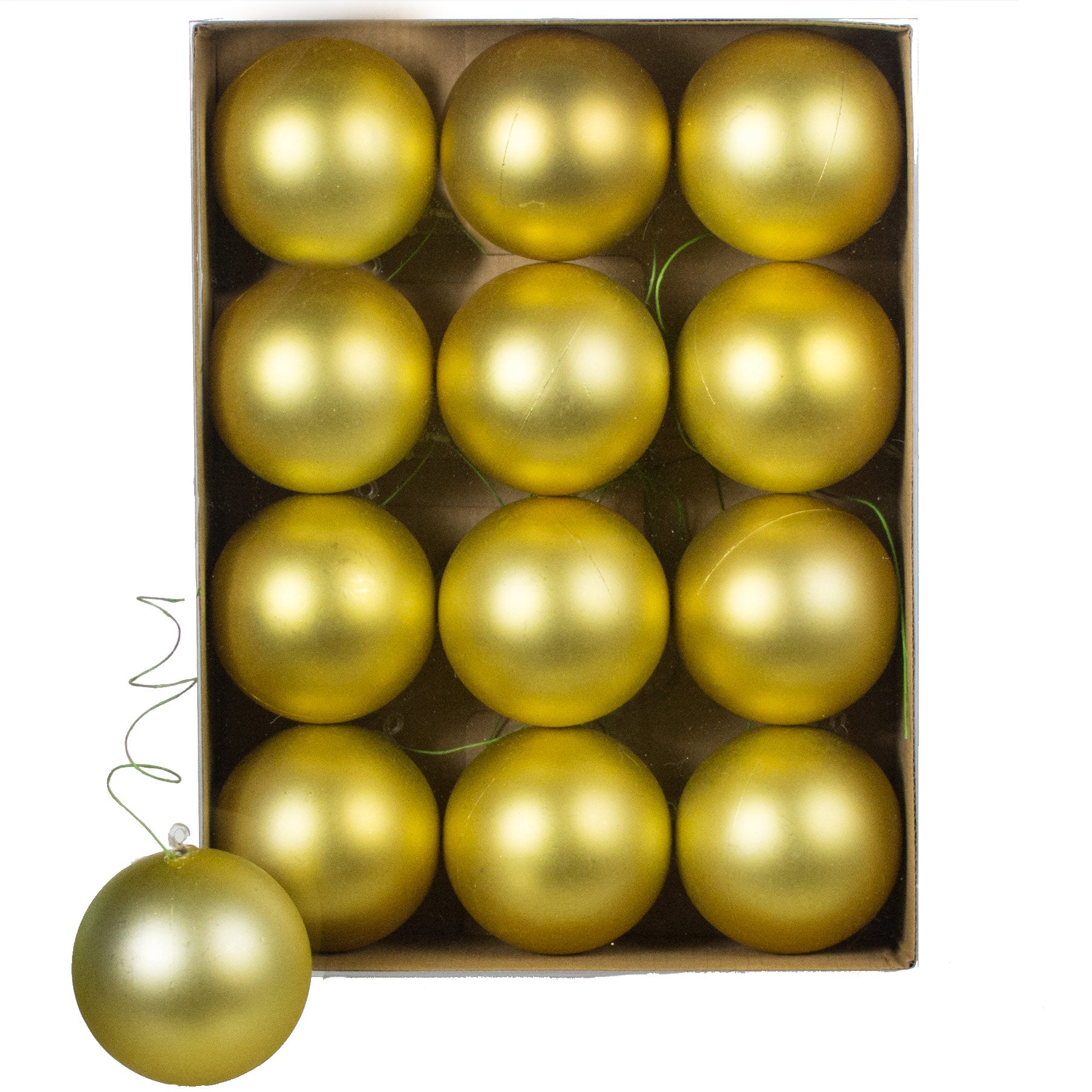 70MM Matte Ball Ornament On Wire: Gold (12)