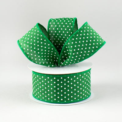 1.5" Swiss Dots Ribbon: Emerald Green & White (10 Yards)