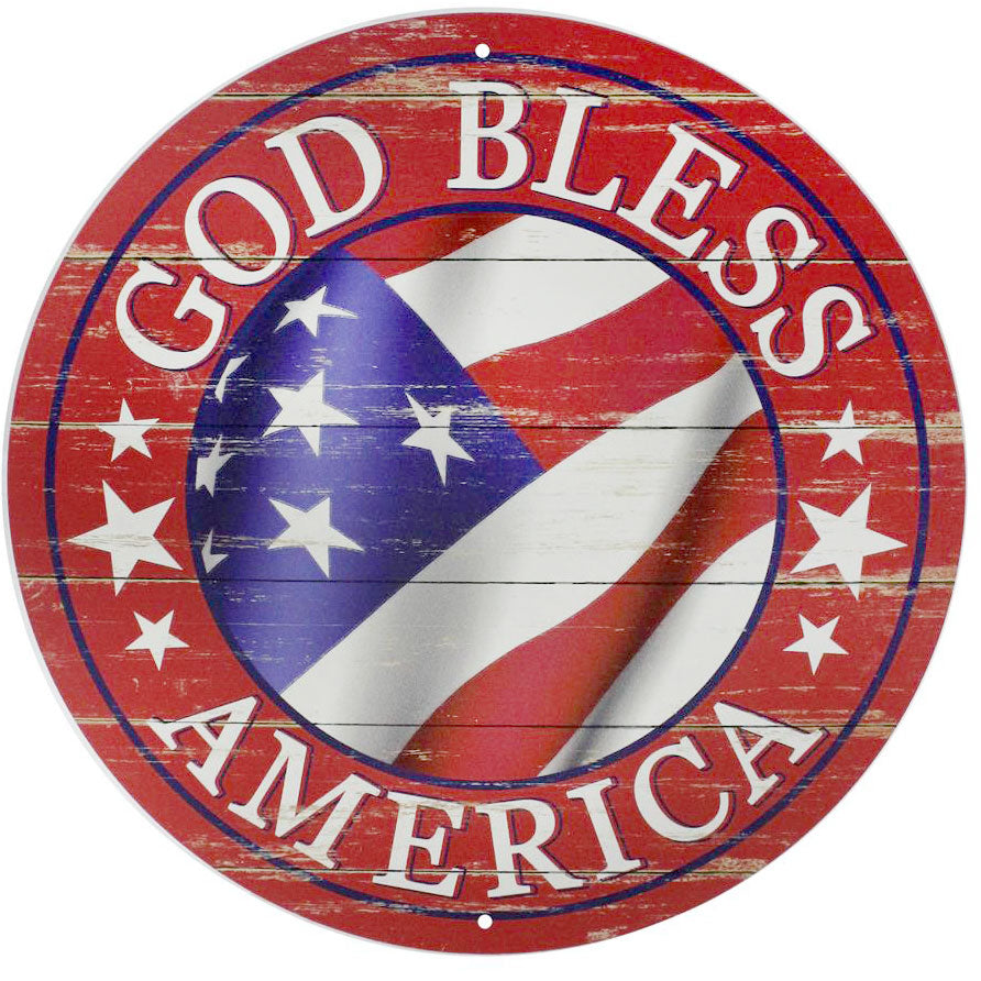 12" Metal Antique Sign: God Bless America