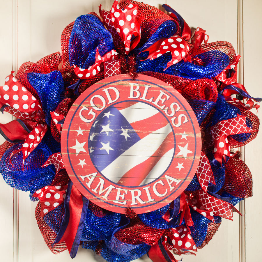 12" Metal Antique Sign: God Bless America