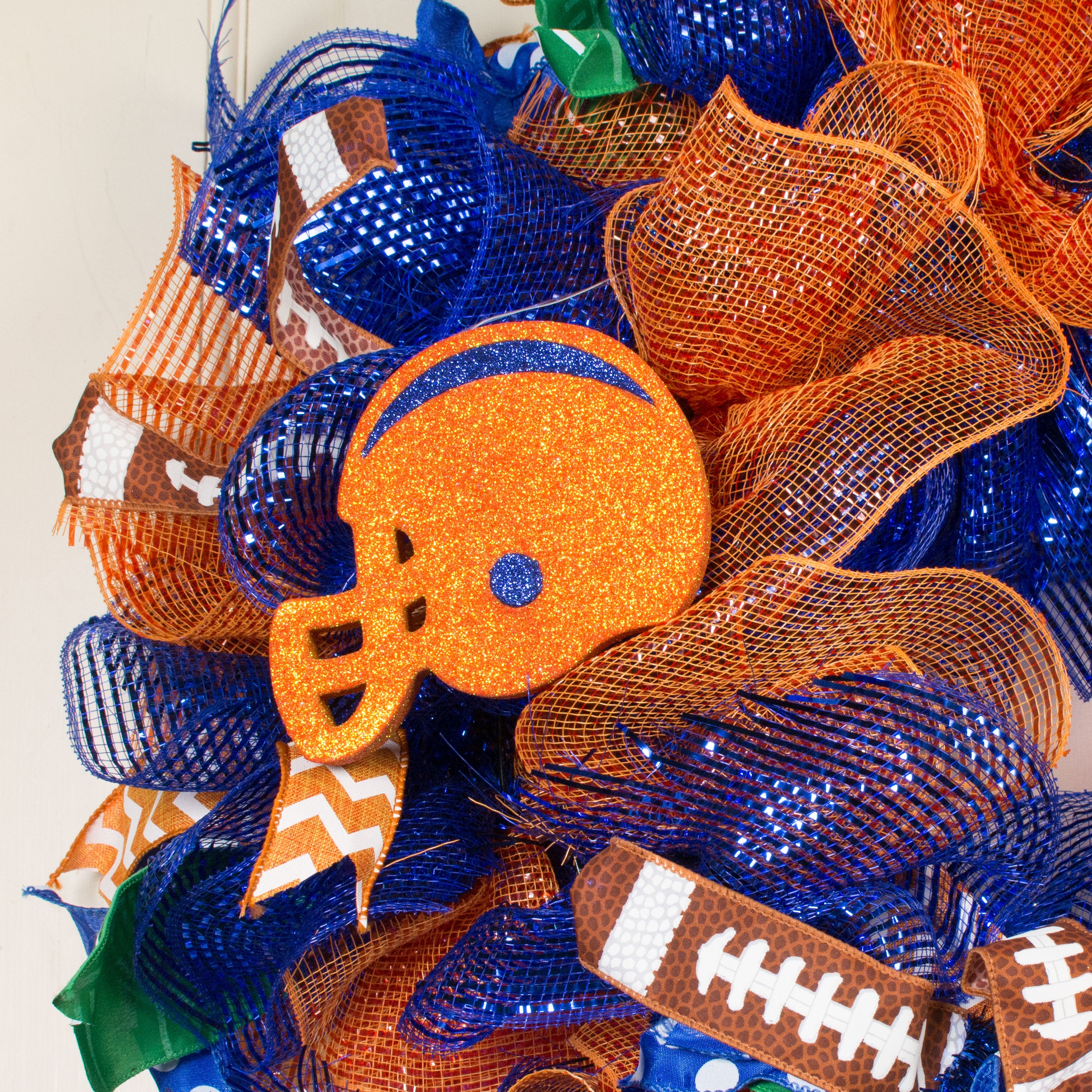 5" Glitter Football Helmet: Orange & Blue