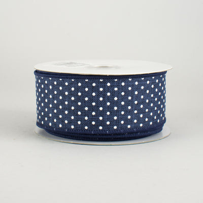 1.5" Swiss Dots Ribbon: Navy Blue & White (10 Yards)
