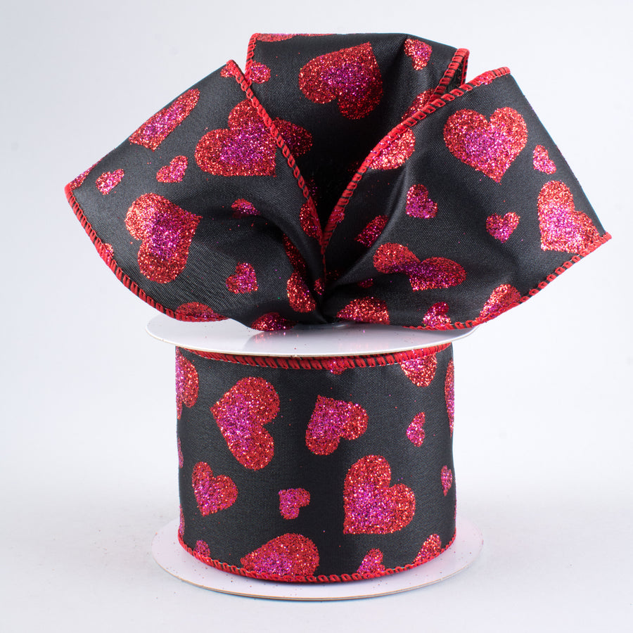 2.5" Ombré Glitter Hearts Ribbon (10 Yards)