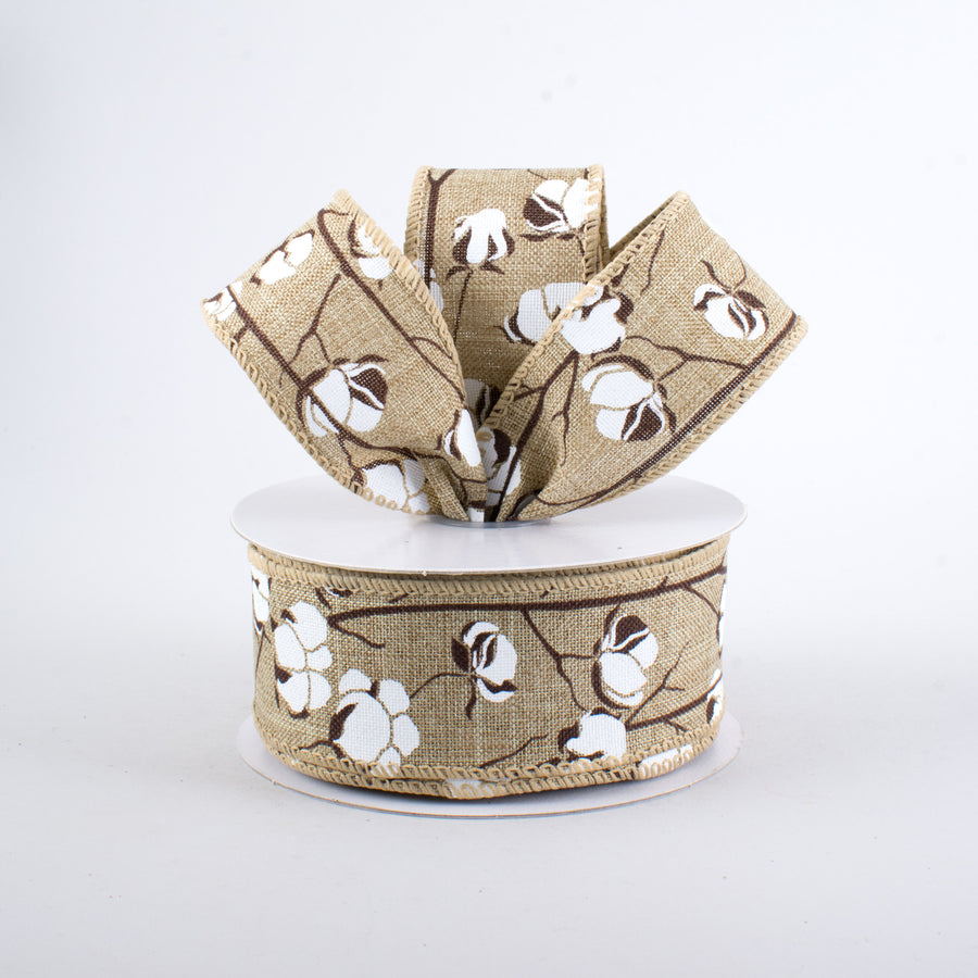 1.5" Cotton Boll Ribbon: Natural (10 Yards)