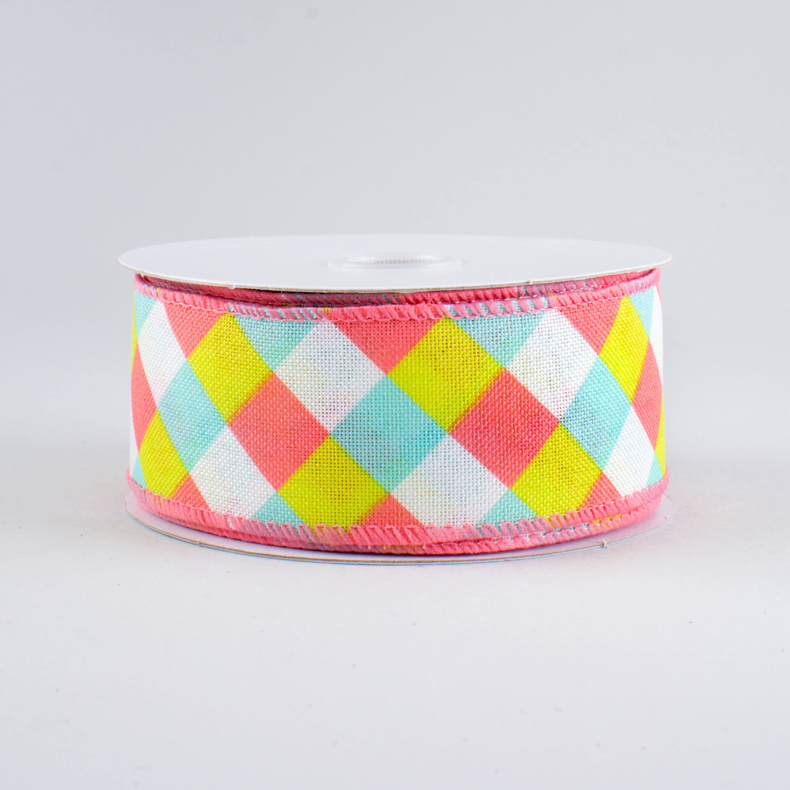 1.5" Spring Gingham Plaid Ribbon: Blue, Coral, Moss (10 Yards)