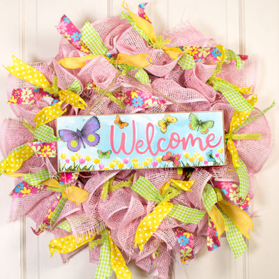 15" Wooden Sign: Welcome Butterflies