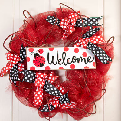 15" Wooden Sign: Welcome Ladybug