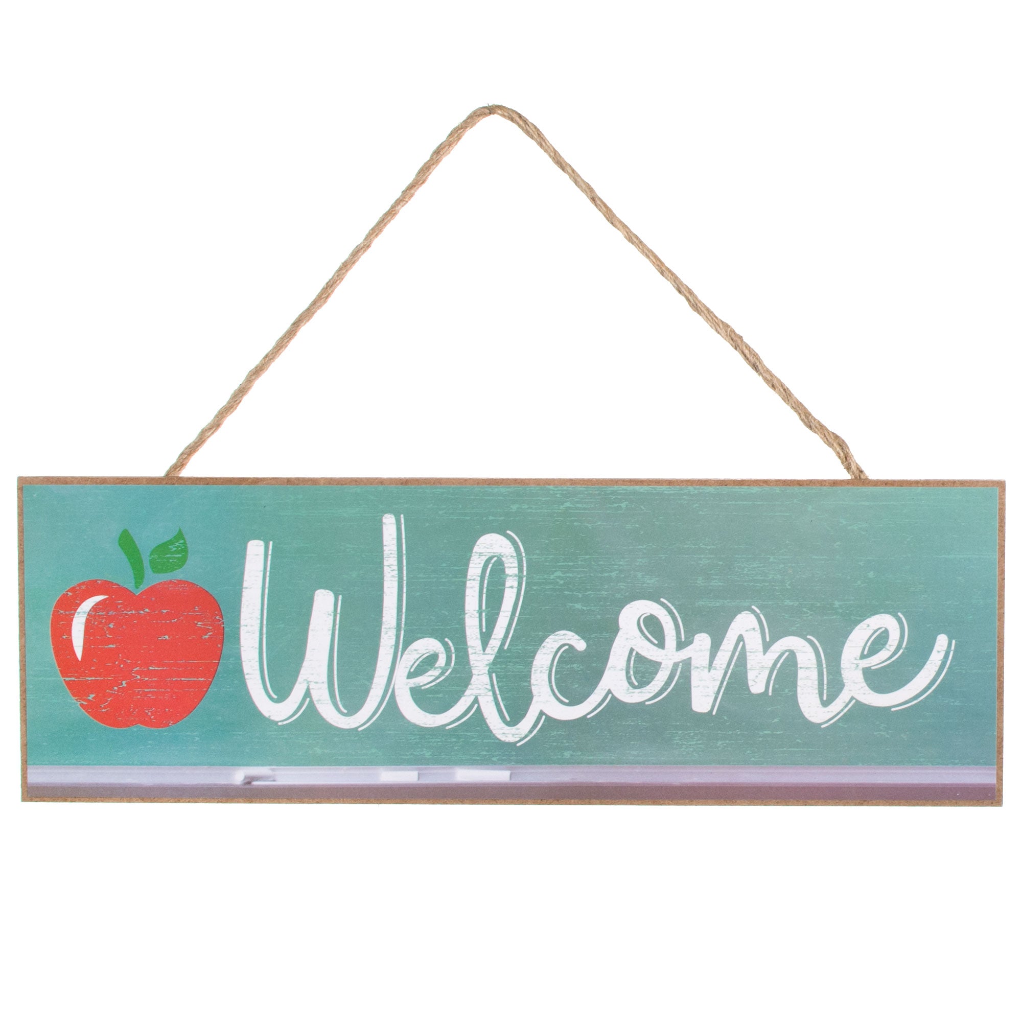 15" Wooden Sign: Welcome With Apple