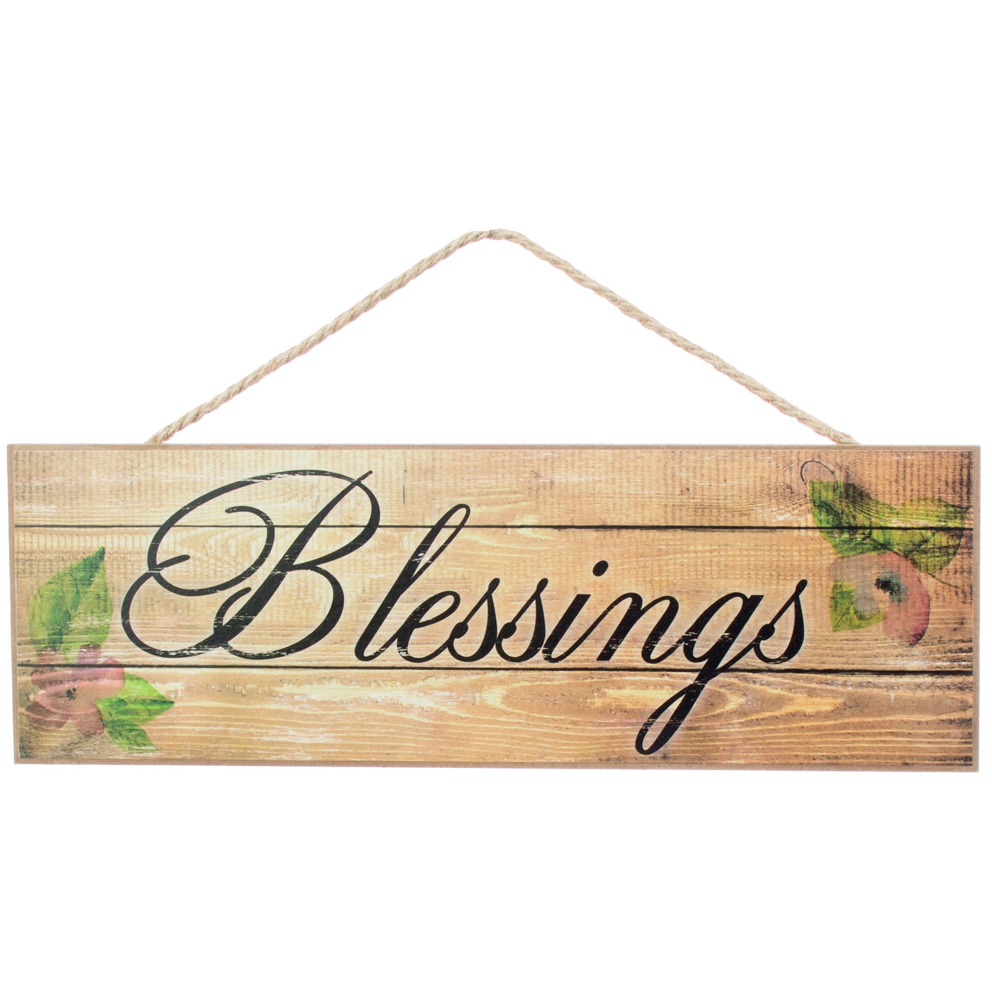 15" Wooden Sign: Floral Blessings